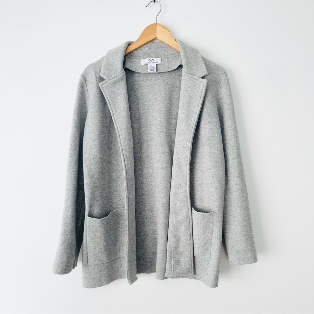 Magaschoni Light Gray Open Front Knit Blazer